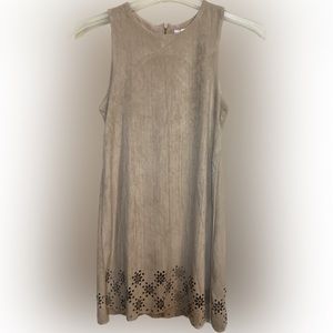 💥Alya Suede Women Dress Floral Cutouts Sleeveless Tan Back Zipper Sleeveless XS